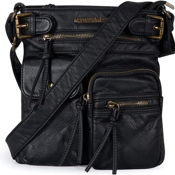 Women Crossbody Bag Vegan Leather Medium Travel Purse Multi Pocket - Picture 1 of 7